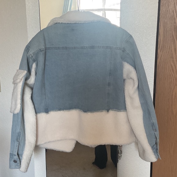 BiBi Light Blue Denim Jacket with Cream Faux Fur - Picture 2 of 5